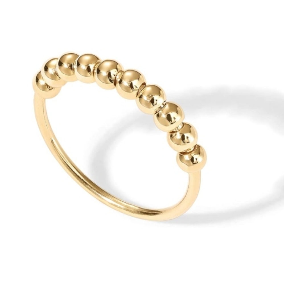 14K Gold Plated Spinner Anxiety Bands with Beads Ring
